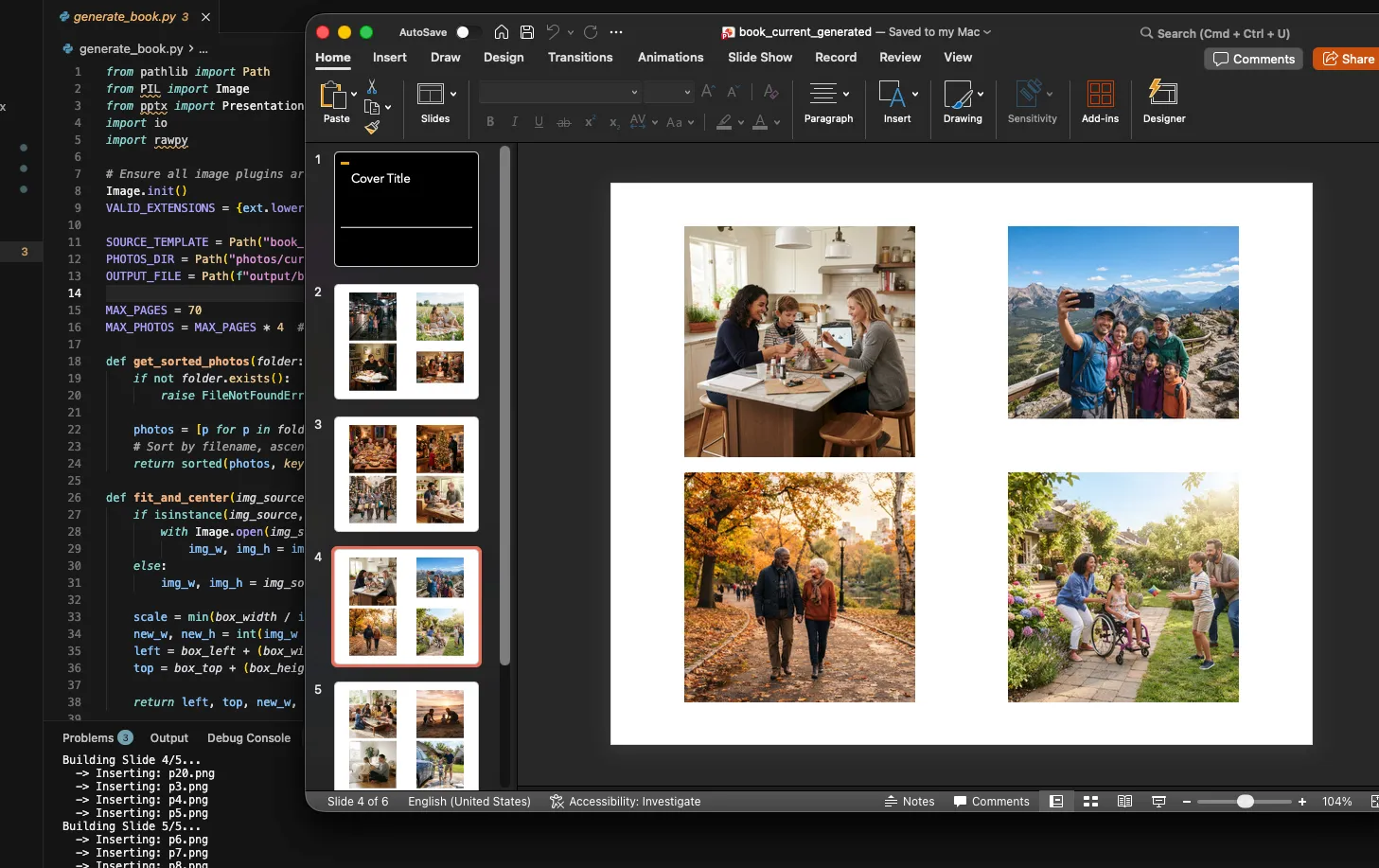 Auto-generated photo book pages in PowerPoint, via Python